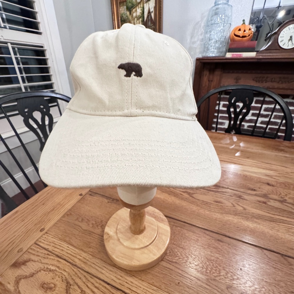 YH Cotton Dad Hat Cream Brown Bear Embroidered Adjustable Baseball Cap